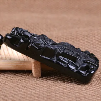 Ranka Raižyti Guanyu Natūralus Juodas Obsidianas Jade Pakabukas Karoliai Kinijos Mados Juvelyrika Žavesio Amuletas Aksesuarai Dovanos Vyrams