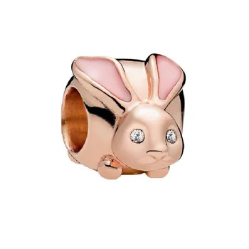 Rose Aukso Blush-rožinė Cute Bunny Karoliukai Rožinės spalvos Emalio Ausis Putojantis CZ eyes 