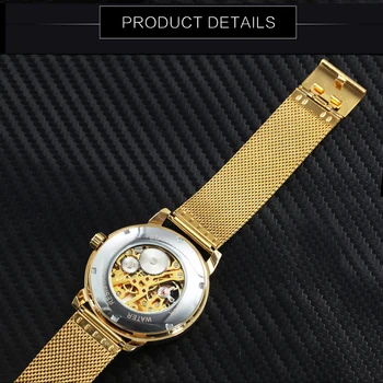 Royal Golden Vyrų WINNER Mechaninis laikrodis vėduoklės formos Skeletas Ciferblatas Itin Plonas Akies Dirželis Top Brand Prabanga Vertus-vėjo Laikrodis