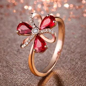 Ruby brangakmenių AAA cirkonis deimantų Žiedai moterims Rose aukso spalvos mujer prabangių papuošalų mados bijoux gėlės žiedą dovanų šalis