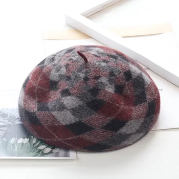 Rudens/žiemos Beretė vilnoniai audiniai bud skrybėlę vintage mados skrybėlę žakardo patikrinti šilumos dailininko skrybėlę atsitiktinis universalus skrybėlę