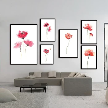 Sienos Nuotrauka Šiuolaikinės Akvarelės Aguonų Augalų, Gėlių Gėlių, Rožių, Drobė Meno Atspaudai ant Plakato Šiaurės šalių Namų Dekoro Tapyba