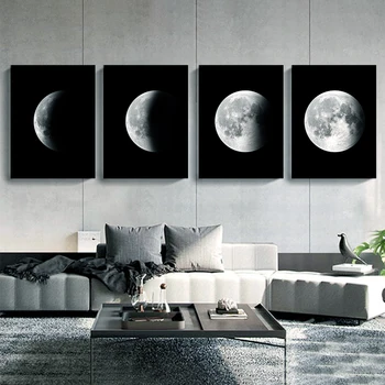Skandinavijos Plakatas Juoda ir Balta Mėnulio Drobės Tapybos Šiaurės Stiliaus Sienos Menas Spausdinti nuotraukų kambarį Šiuolaikinių Namų Puošybai