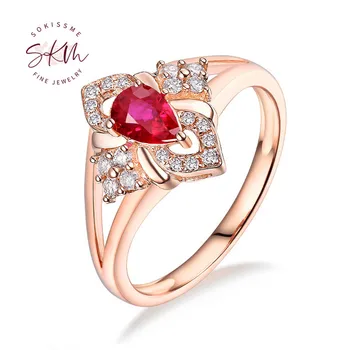 SKM Žiedai Moterims Gana Rubino Žiedas 14K Rose Gold Šviečia dizaineris Diamond Metis Prabanga Fine Jewelry