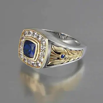 USTAR Vintage Blue Square CZ Vyrų Žiedai, aukso/sidabro spalva Drožyba piršto sutuoktuvių žiedai vyrams, papuošalai, vyrų anel šalis