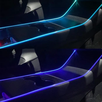 Už Tesla Model 3 Spalvinga Garso aktyvuotas Atmosfera Lempos RGB LED Šviesos Juostelės Su App Valdiklis 12V Cigarečių Degiklio