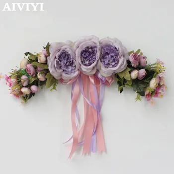 Užsienio prekybos puikus produktas dirbtinių gėlių vainikas modeliavimas camellia bijūnas durų apdailos gėlių šeimai šalis vestuvių d