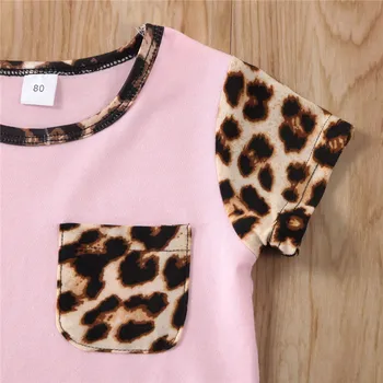 Vasaros Naujagimių Bamblys Vaikams Baby Girl trumpomis Rankovėmis T-shirt Viršuje Kelnės Šortai Leopard 