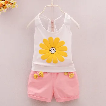 Vasarą naujų mažų vaikų drabužius moterų kūdikių animacinių filmų mielas sun flower camisole kostiumas gali būti atidarytas