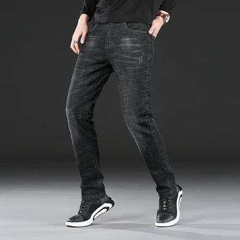 Verslo Atsitiktinis Tiesios kelnės Aukštos Kokybės juodos Tiesios kelnės, Džinsai Vyrams Originalus prekių Džinsai Denim Kelnės Jeans Mens