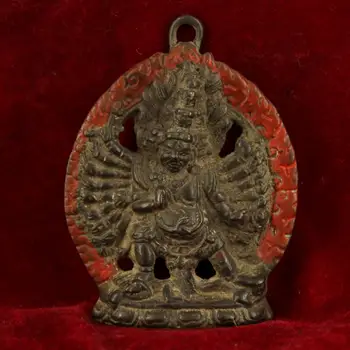 Vestuvių Dekoravimas Tibeto Budizmas Bronzos 1000 ginklų Mahakala Rūstus Dievybė amuletas Dažų Avalokitešvara statula Pakabukas statula