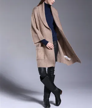 Vilna, alpakos mišinys sukomponuotas moterų mados elegantiškas boutique ilgas cardigan megztinis kailis 3quarter rankovės vieną&daugiau dydis