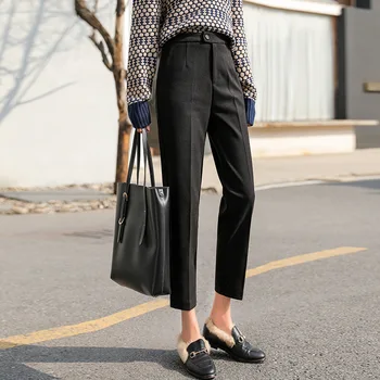 Vilnos Kelnės Moterims Aukšto Juosmens Rudens Žiemos Elegantiškas Naujas Mados Korėjos Kietas Vilnonių Kelnės Slim Fit Office Lady Darbo Kostiumas Kelnės