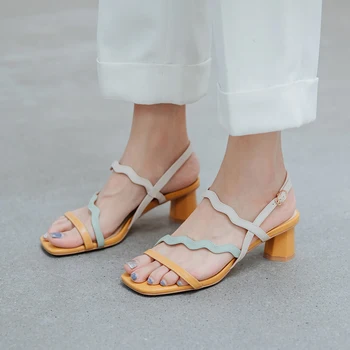 VORO MUDO Vasaros sandalai moteriška candy spalva atsitiktinis kryžiaus dirželis aukštos obcasie sandalai, patogus kasdien dėvėti ponios batai LX22