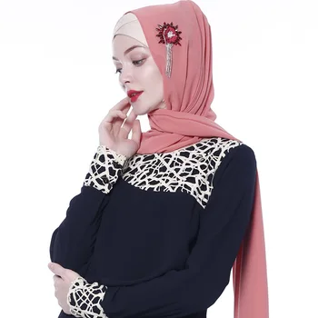 WEPBEL turkijos Ilgą Šifono Suknelę Moteris Musulmonų Abaja Nėrinių Susiuvimo Elegantiškas ilgomis Rankovėmis Chalatas, Arabų Dubajus O-kaklo Craftan Suknelės