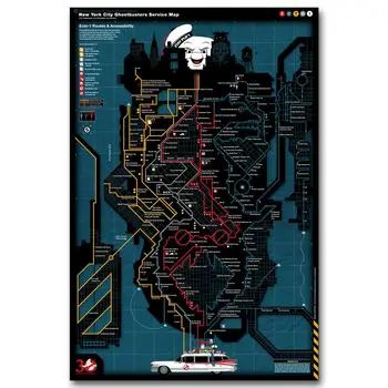 Žemėlapis Ghostbusters Filmą FabricSilk Medžiaga Plakatus Miegamojo Puošmena
