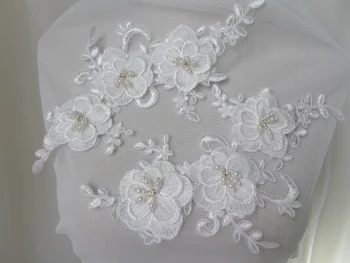 1 Pora Išskirtinį 3D Gėlių Nėrinių Aplikacijos Su Pearl Zawalcowany kalnų krištolas Vestuvių Suknelė Siuvimo Apdaila 25cm*12,5 cm