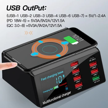 100W Wireless USB Įkroviklis Dokas 18W PD QC3.0 Greitas Įkroviklis Stotis Smart LED Ekranas, USB Samsung 