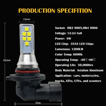1400LM 9005 HB3 9006 HB4 LED Lemputės Auto Rūko žibintų 3535SMD 12V Automobilio Žibintai dieninės Šviesos Lempos DRL Vairavimo Lemputė