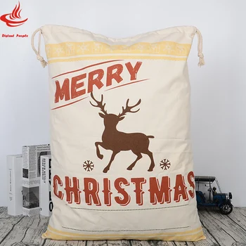 1Pc Kalėdų Dovanų maišelis Didelės Talpos Santa Maišai Kalėdų Dekoras Drobė Raišteliu Saugojimo Krepšys Su reindeers vaizdą Santa Claus