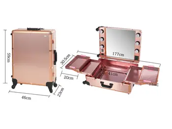 2017 Naujas Pritaikyti Aliuminio Makiažas Atveju Žibintai Grožio Dėžutė su Kojų Profeesional 6 spalvų LED Žibintai