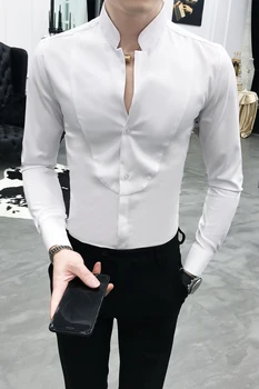 2018 M. Rudenį Balti Marškiniai Vyrai Suknelė Gotich Mens Marškinėliai Prabanga Baroko Marškinėliai Mens Vestuvių Chemise Homme Šalies Camisa Socialinės Slim