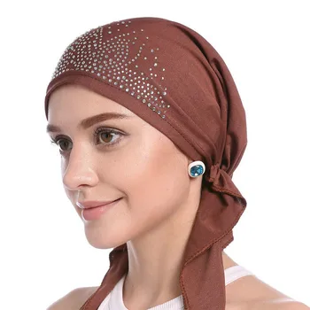 2019 Mados Musulmonų Skarelė Skrybėlę Plonas Vasaros Moterų Vidinis Hijab Variklio Dangčio Kieto Deimanto Turbaną Kepurės Indijos Galvos Wrap Skrybėlės Panele
