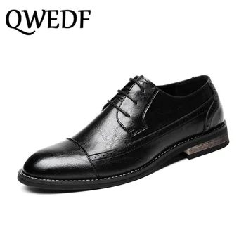 2019 Vyrų Suknelė Odiniai Batai suvarstomi Vestuves Shoes Mens Verslo Biuro Oxfords Butai Plius Dydis Vyrų Mados S9-73