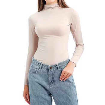 2020 m. Rudenį Moterų Aukšta Apykakle, Žemiausią Marškinėliai ilgomis rankovėmis marškinėliai Kieto Spalvų Mados Ponios Šiltas Slim Laukinių Marškinėliai