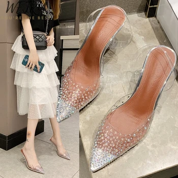 2020 metų vasaros, nauja skaidri moterų sandalai mados elegantiškas želė stiletto batai nurodė, kalnų krištolas aukšti kulniukai, 7cm 9cm