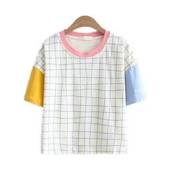 2020 metų Vasaros Naują korėjos Studentų Susiuvimo trumparankoviai moteriški marškinėliai Visas rungtynes Prarasti apvalios Kaklo Marškinėliai Moterų Mados