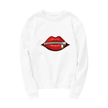 2021 Harajuku Pavasarį, Rudenį Lūpų Spausdinti Hoodies Moterų Femme Cool Atsitiktinis marškinėlius ilgomis Rankovėmis Apvalios Kaklo sudaderas Atsitiktinis Kailis
