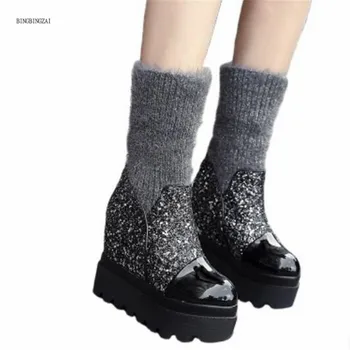 2021 m. rudens/žiemos naujas atvykimo aukštos china moterų batai originali šiltas batai 5CM pleišto elastinga batai Mados Šou 3-7 8