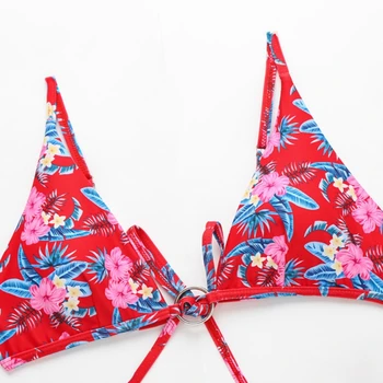 2021 Seksualus 3pcs maudymosi kostiumėlį Nustatyti Moterų Derliaus Gėlių Spausdinti Trikampis Bikini Bottom O-Žiedas Tvarstis Maudymosi Kostiumas su Sijonas, Sarongas
