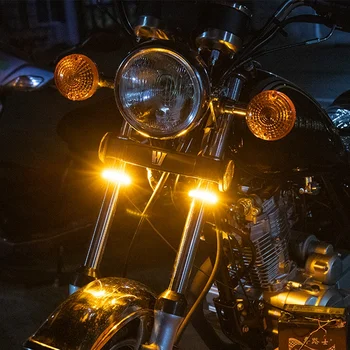 2vnt Baltojo Gintaro Motociklą Mirksi Indikatorių Motociklo Universalus LED DRL Posūkio Signalo Lemputė Šakutę, Žiedą, Juostos, Lempos
