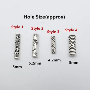 2vnt/pak Tibeto sidabro 8 skirtingų stilių, plaukų pynimo dread dreadlock karoliukai žiedai vamzdelio apie 4.2-5.2 mm, vidinės skylės priedai