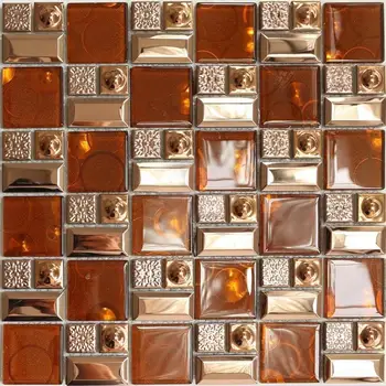 33 VNT Karamelė Stiklo Mozaika Backsplash JMFGT114 rožinė Aukso, Nerūdijančio Plieno Metalo Mozaika Virtuvės Sienų Plytelės