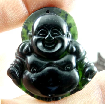 39*37Wholesale gamtos Kinijos juodas žalias akmuo ranka raižyti Budos statula amuletas pakabukas karoliai, Papuošalai Priėmimo