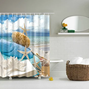 3D Naujas vandenynas, paplūdimys, shell vonia, dušo užuolaidų dekoras atsparus vandeniui poliesterinio audinio galima skalbti vonios kambarys dušo užuolaidų komplektas su kabliukais