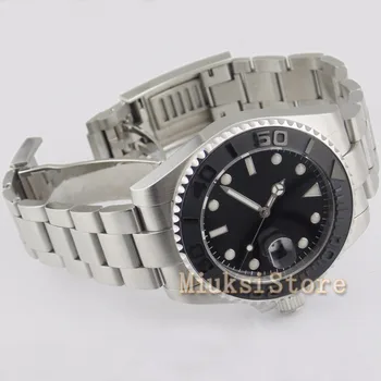 43mm black dial safyro stiklas JUODOS spalvos, uni-directional bezel automatinė vyrų watch top prekės