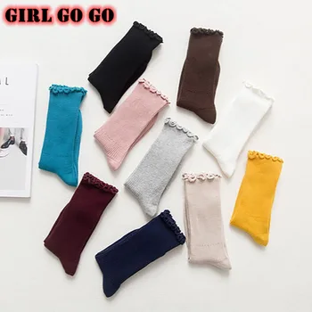5 poros/daug vientisos spalvos kojinės moterims, Japonų stiliaus elegantiškas ruched megzti pavasarį, rudenį 2021 korėjos aukšto kojinės moteriškos mados