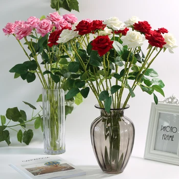 6pcs/pak Dirbtinių Rožių Žiedų Namų Puošybai Flannelette Dirbtinė Rožė FlowerWedding Gimtadienio Audinys Medžiaga Gėlių
