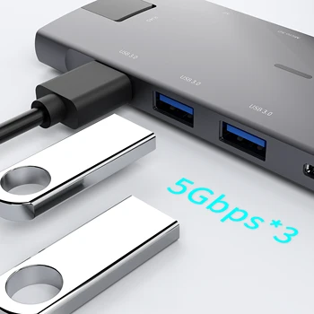 9 1 USB C HUB C Tipo Multi USB 3.0 HUB USB C iki RJ45 Gigabit Ethernet HDMI, Mini DP USB-C 3.0 Port Splitter C Tipo STEBULĖS