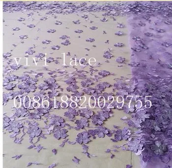 AA005# violetinė prabanga 3d gėlių geros kokybės modelio prabangūs siuvinėjimo tiulio tinklelio, nėrinių audinys, vestuvių/vakarinę suknelę/šalis