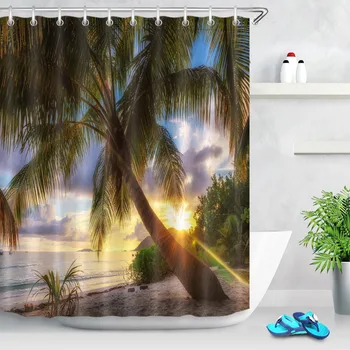 Afrikos Grožio Afro Moteris / Tropical Island Beach Sunset Vandeniui Audinio Vonios kambarys Dušo Užuolaidos 150cm Arba 180cm Vonios Uždanga