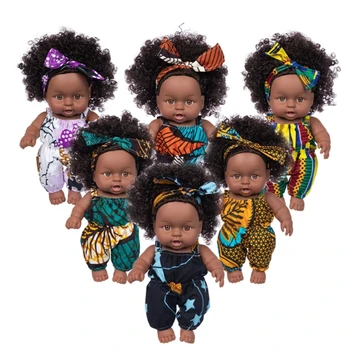 Afrikos Juodieji Kūdikių Žaislas su Garbanotas Plaukų Kalėdų Simualtion Animacinių filmų Lėlės Mielas Mini Berniukų, Mergaičių Dovana Vaikams