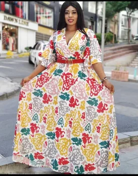 Afrikos Suknelės Moterims Šalis Šifono Gėlių Spausdinti V-kaklo, Seksuali Suknelė Plius Dydis Drabužių, Tradicinių Dėvėti Mantiją Africaine Femme