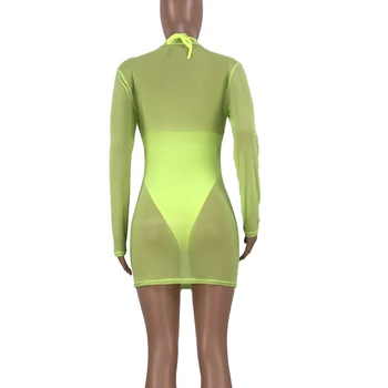 Allyzozo 2 Vienetų Komplektas Neoninė Žalia Akių Tuščiaviduriai Iš Pamatyti Per Suknelės ir Bodysuits Moterų Karšto Paplūdimio slim Playsuits Rompers