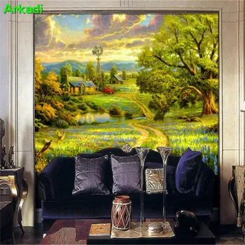 Amerikos šalies kraštovaizdžio aliejaus tapybai freskomis Europos 3D sodo neaustinių ekrano užsklanda gyvenimo kambario, miegamasis restoranas fone