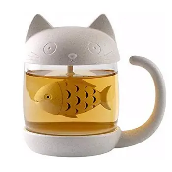 Animacinių filmų mielas kačiukas, stiklas, Stiklo grūdų ląstelienos PP Stiklo filtro puodelis su dangteliu karščiui atsparus Filtras taurės 1 vnt